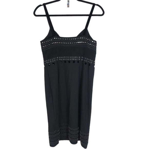 Catherine Malandrino Dress Black Wool Studded Grommet Eyelet Slip Y2K Runway 2 - Picture 2 of 12